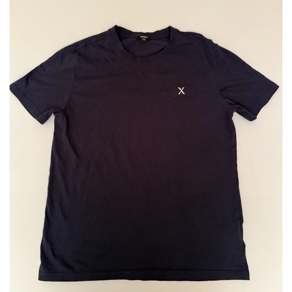 Express Men Medium T-Shirt Dark Blue Cotton Casual Preppy Minimalist Logo Tee